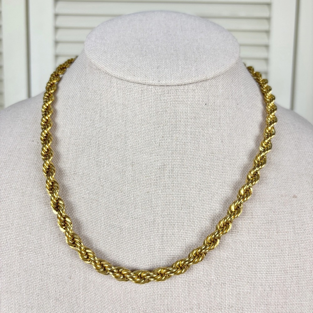 Classic Vintage Gold Tone Necklace 1980s Thick Twisted Rope Chain 18 Inch - Picture 3 of 5